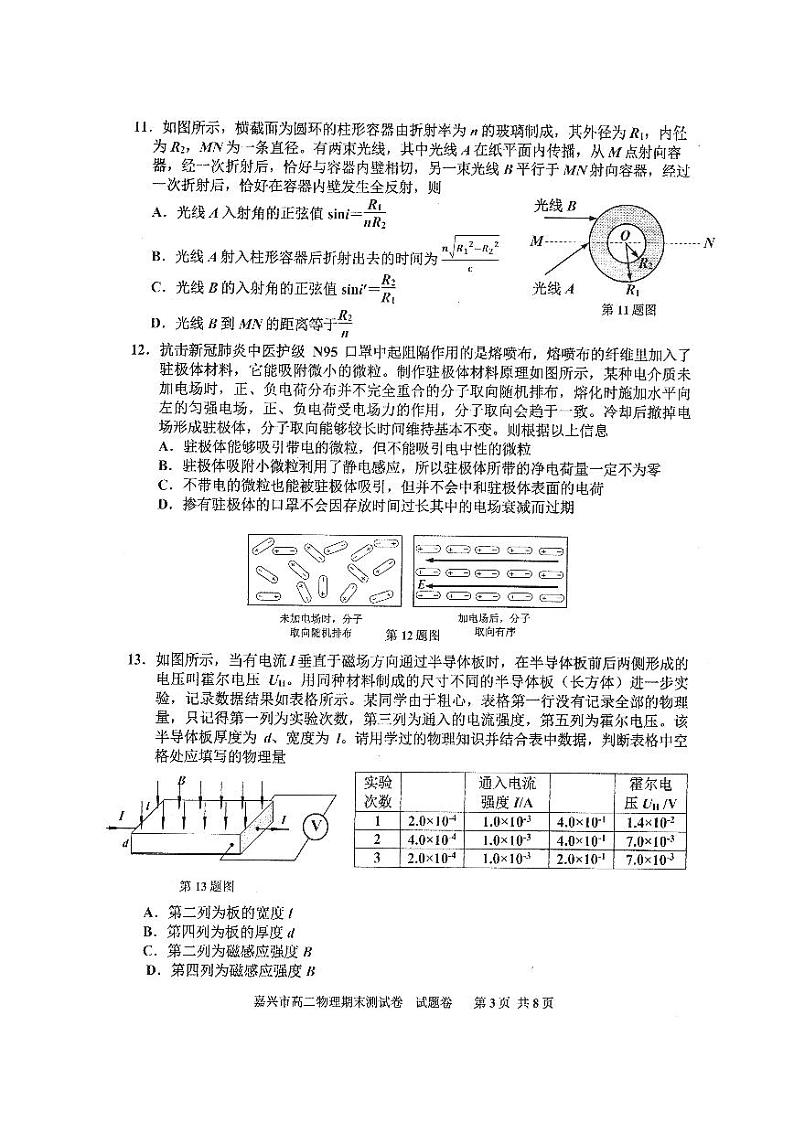 2019-2020学年浙江省嘉兴市高二下学期期末检测物理试题  PDF版03