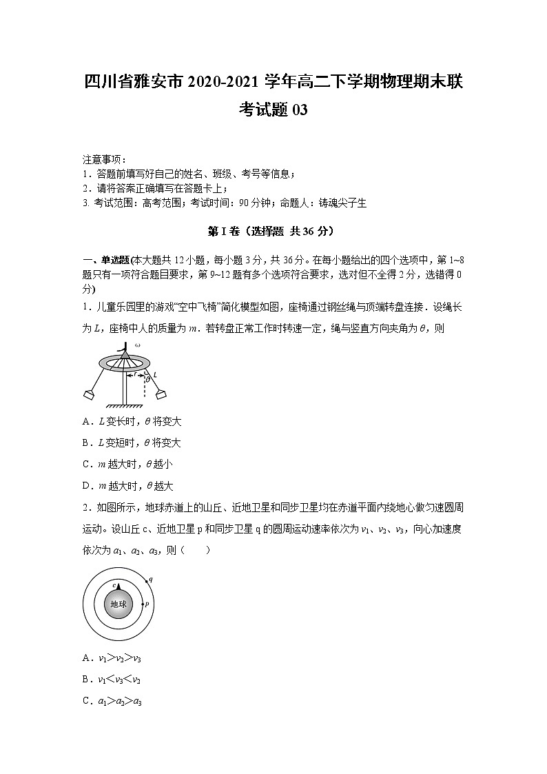 2020-2021学年四川省雅安市高二下学期物理期末联考试题03 解析版01