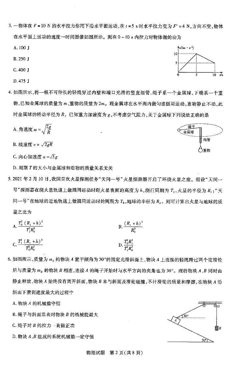 2020-2021学年河南省天一大联考高一下学期期末考试 物理 PDF版02