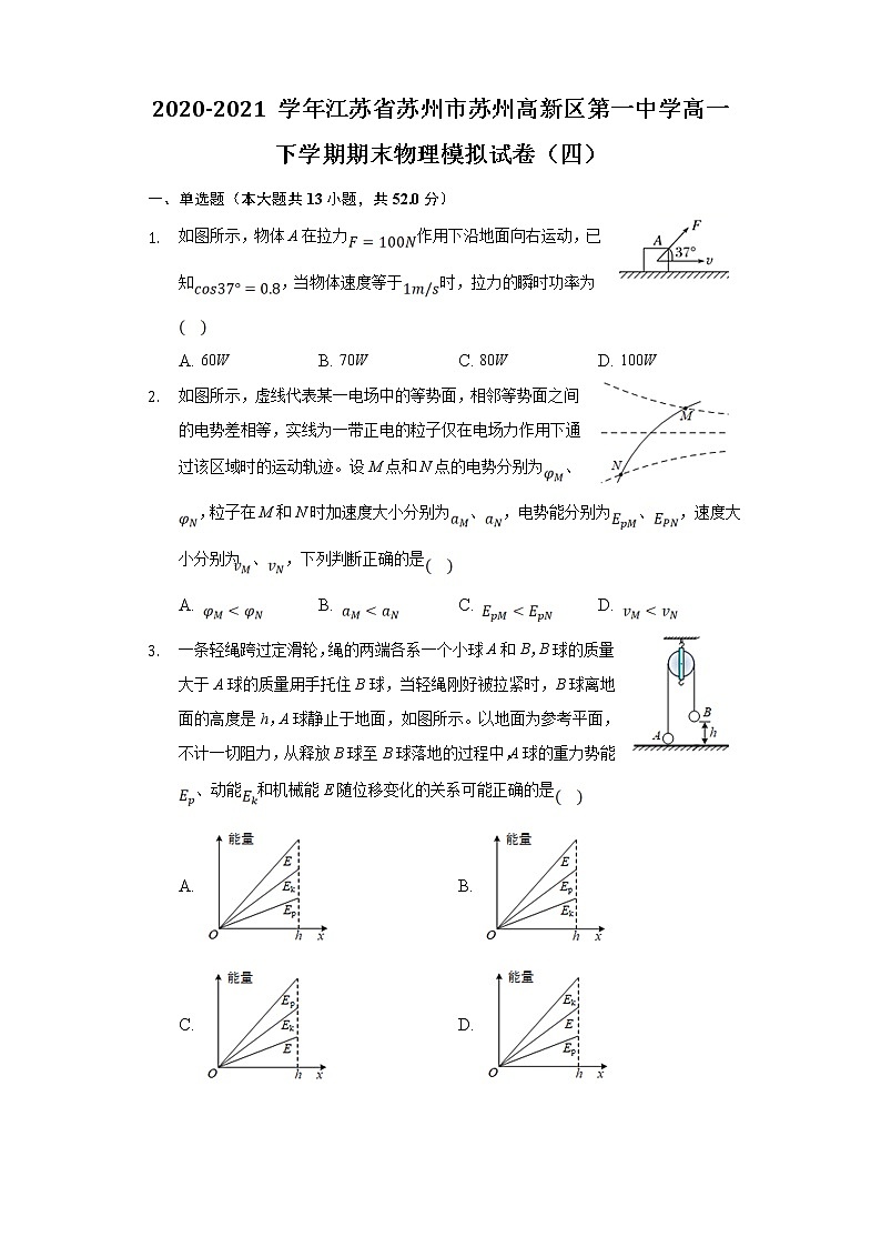 2020-2021学年江苏省苏州市苏州高新区第一中学高一下学期期末物理模拟试卷（四）01
