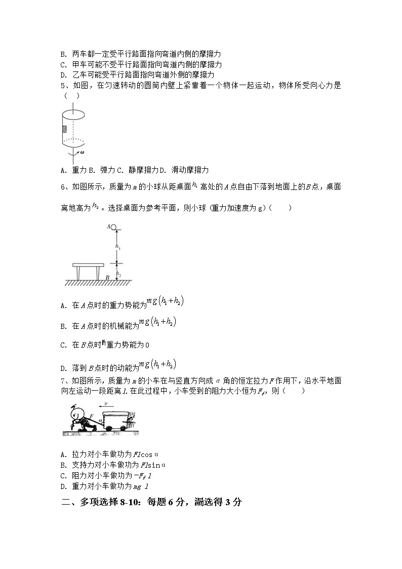 2020-2021学年辽宁省抚顺市重点高中协作校高一下学期期末考试物理试卷02
