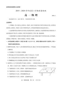 2019-2020学年山东省枣庄市高一下学期期末考试物理试题  PDF版