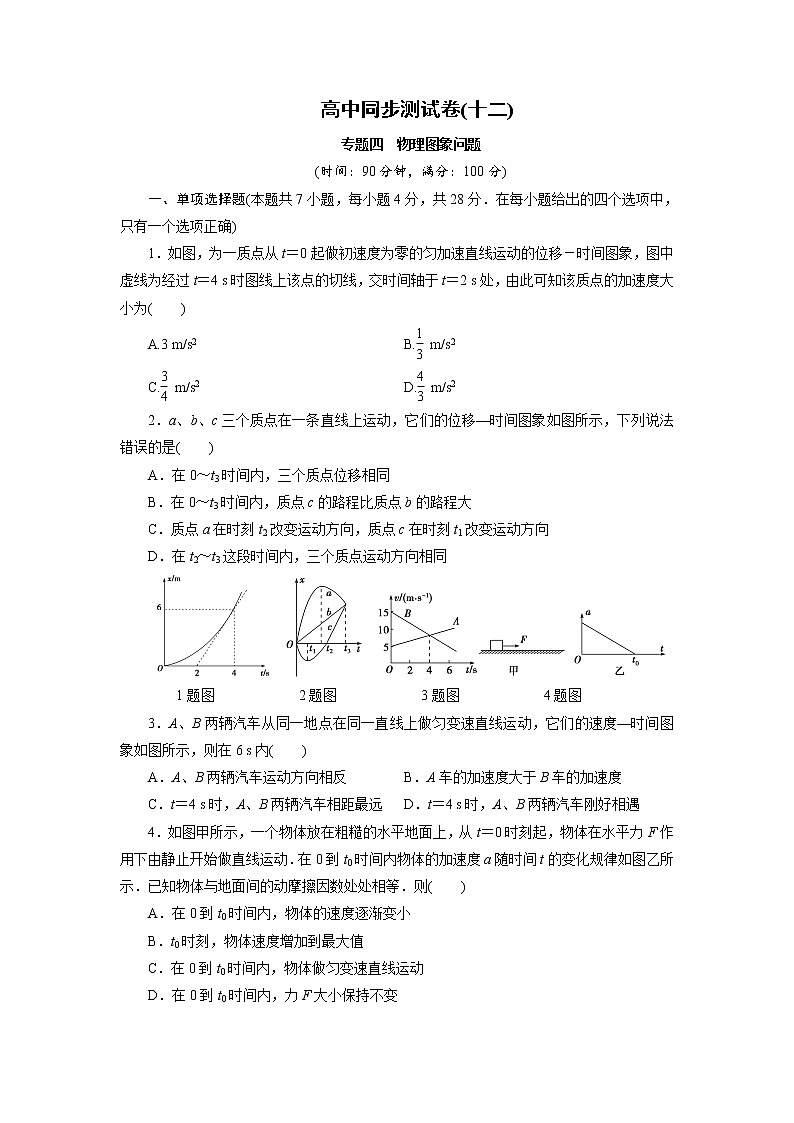 高中同步测试卷·人教物理必修1：高中同步测试卷（十二） word版含解析01