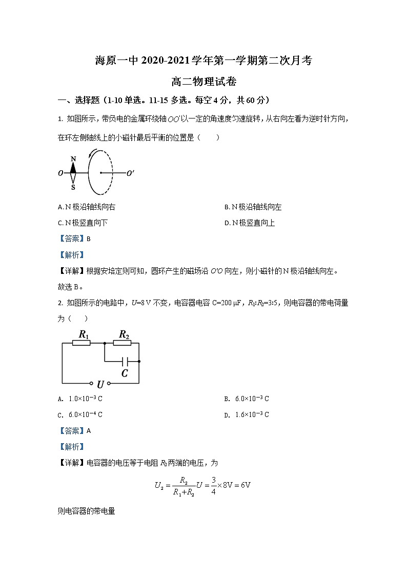 2020-2021学年宁夏中卫市海原第一中学高二上学期第二次月考物理试题 解析版01
