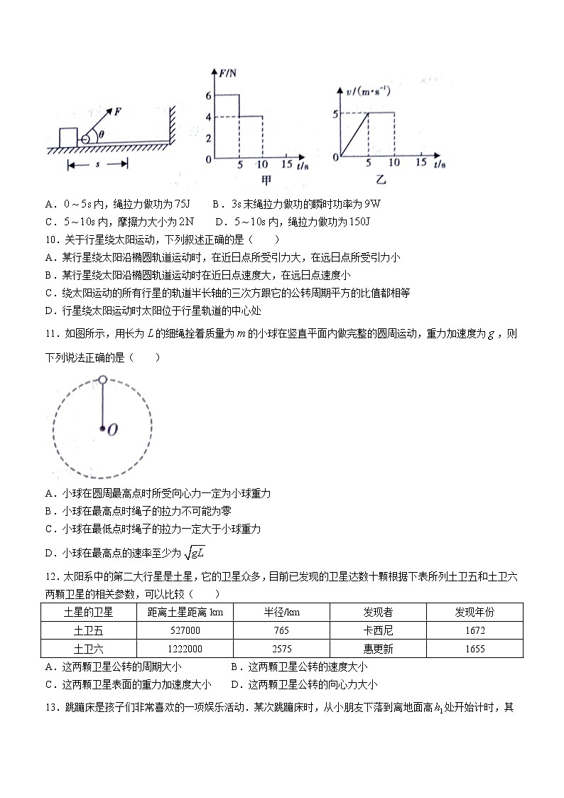 2020-2021学年陕西省汉中市高一下学期期末校际联考物理试题03