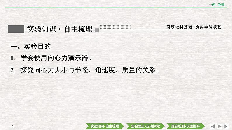 2022届新高考一轮复习人教版 第四章  实验六　 探究向心力大小与半径、角速度、质量的关系 课件（46张）第2页