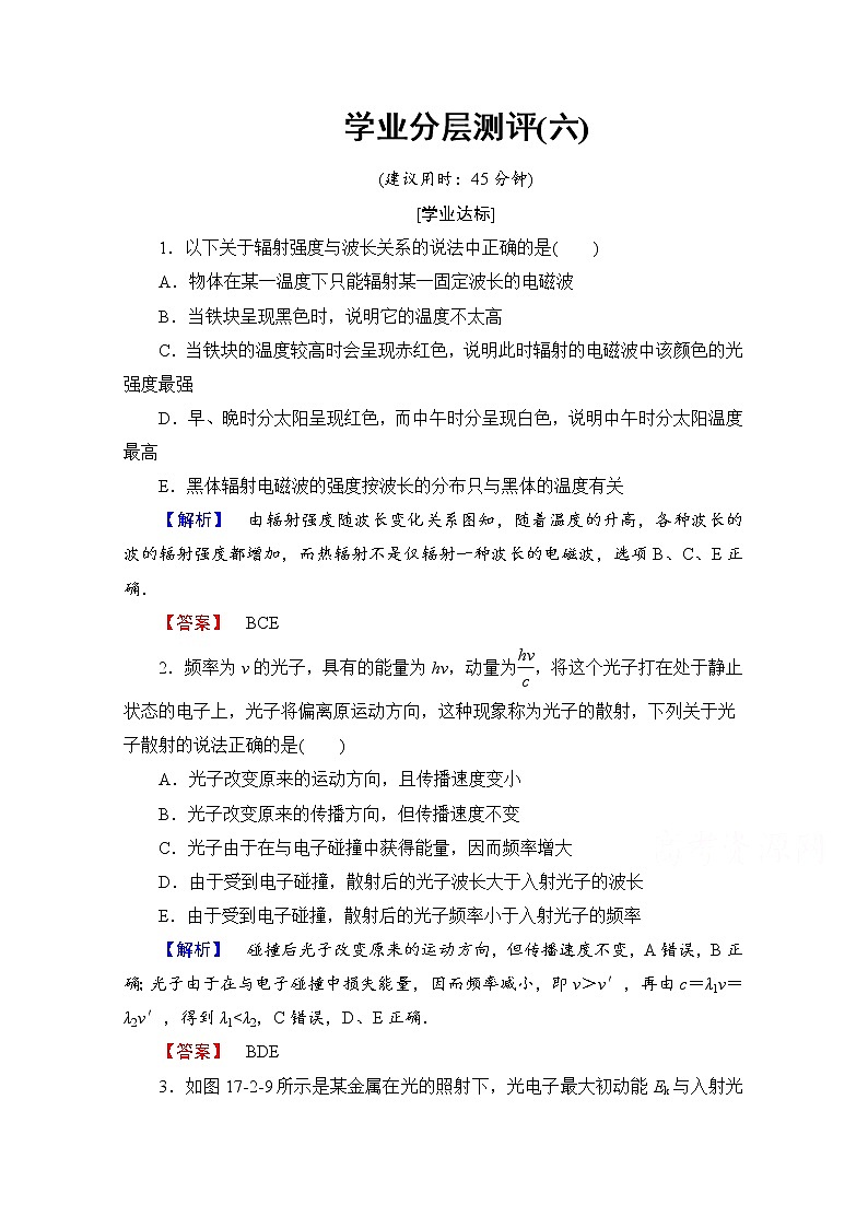高中物理人教版选修3-5（学业分层测评）第十七章 波粒二象性 学业分层测评6 word版含答案01