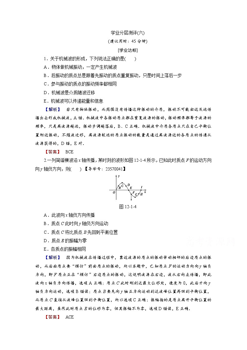 高中物理人教版选修3-4（学业分层测评）第十二章 机械波 学业分层测评6 word版含答案01
