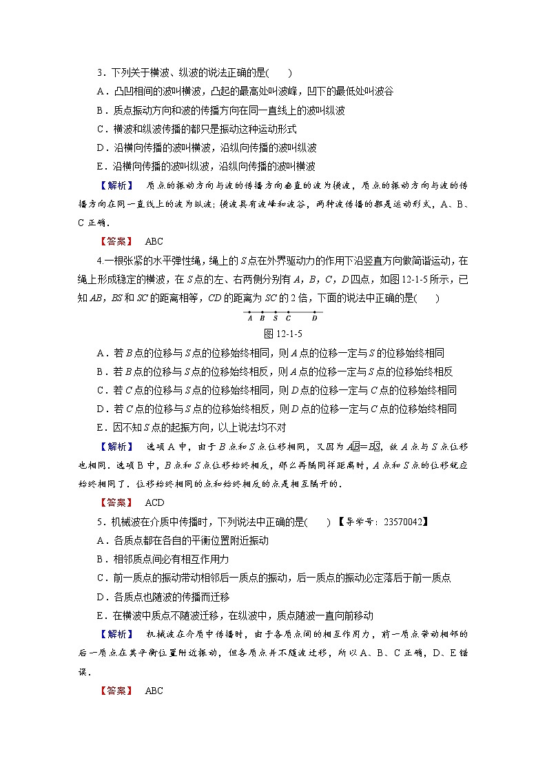 高中物理人教版选修3-4（学业分层测评）第十二章 机械波 学业分层测评6 word版含答案02
