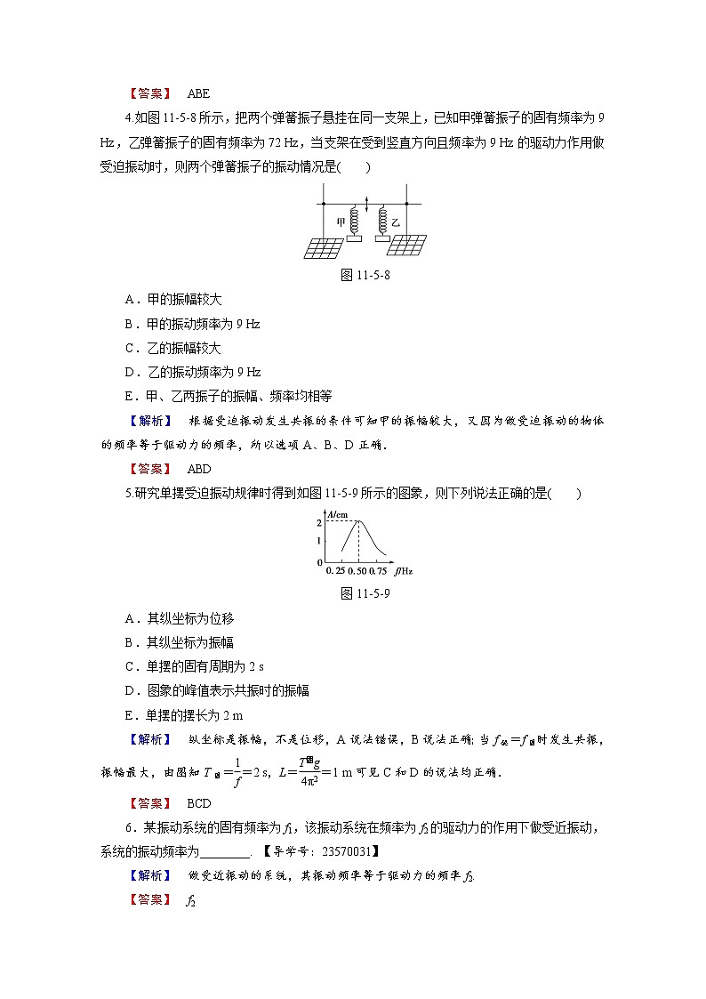 高中物理人教版选修3-4（学业分层测评）第十一章 机械振动 学业分层测评5 word版含答案02