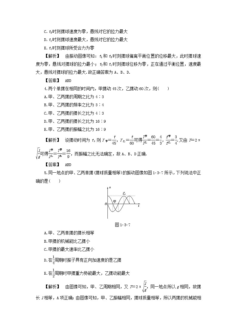 2021-2022学年沪科版选修3-4 1.2探究摆钟的物理原理1.3探究单摆振动的周期 课时检测（解析版）02