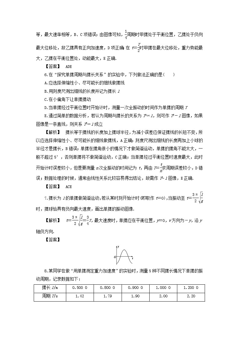 2021-2022学年沪科版选修3-4 1.2探究摆钟的物理原理1.3探究单摆振动的周期 课时检测（解析版）03