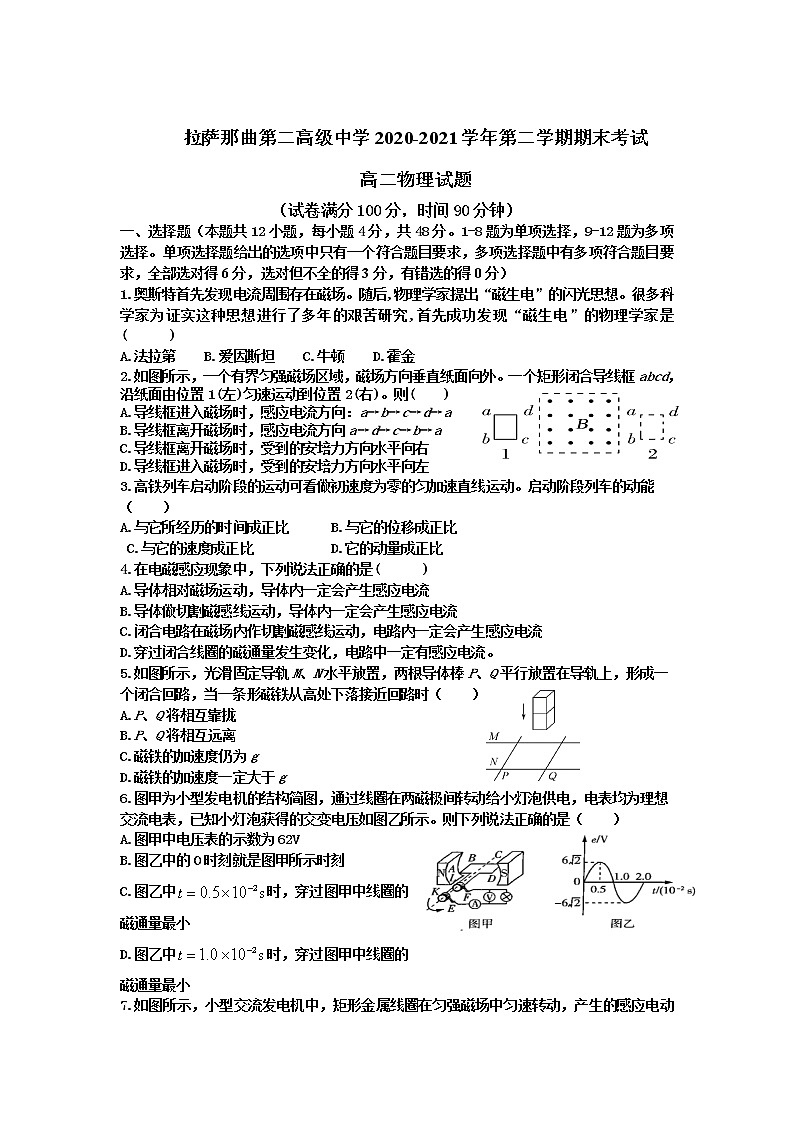 2020-2021学年西藏拉萨那曲第二高级中学高二下学期期末考试物理试题（Word版）01