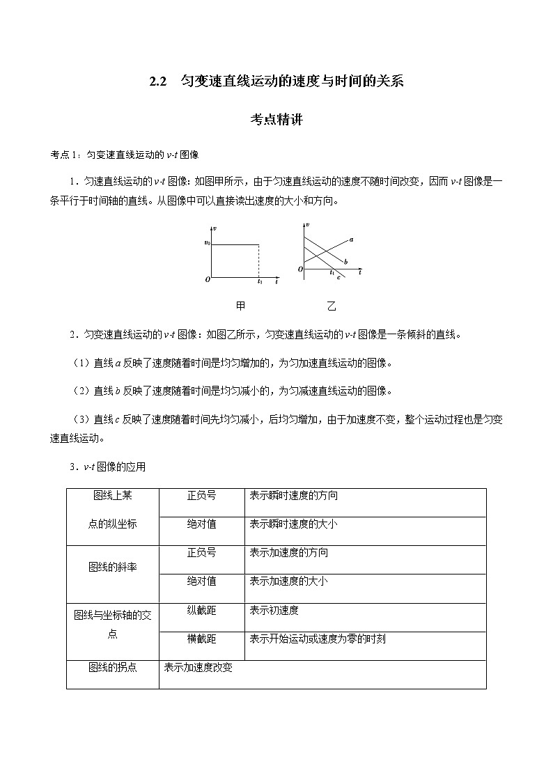 2.2  匀变速直线运动的速度与时间的关系-高一物理讲义+练习（新人教版必修第一册）01