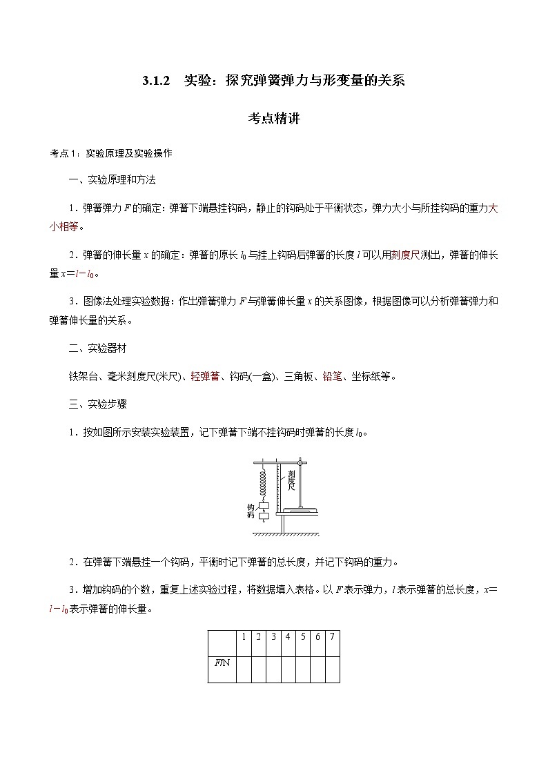 3.1.2  实验：探究弹簧弹力与形变量的关系-高一物理讲义+练习（新人教版必修第一册）01