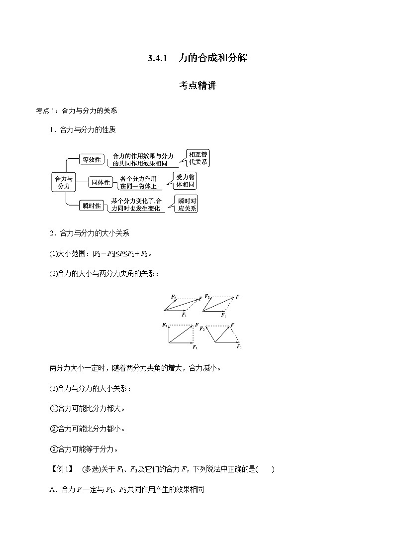 3.4.1  力的合成和分解高一物理讲义+练习（新人教版必修第一册）01