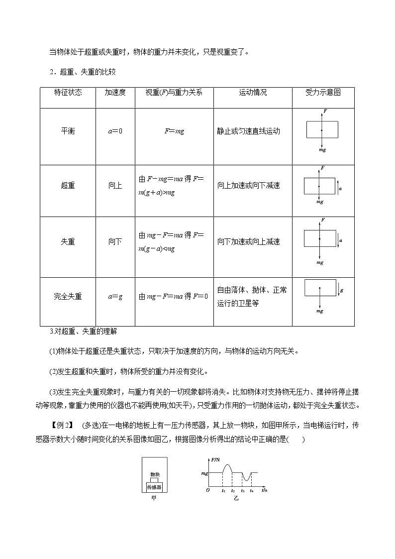 4.6  超重和失重-高一物理讲义+练习（新人教版必修第一册）（解析版）第2页