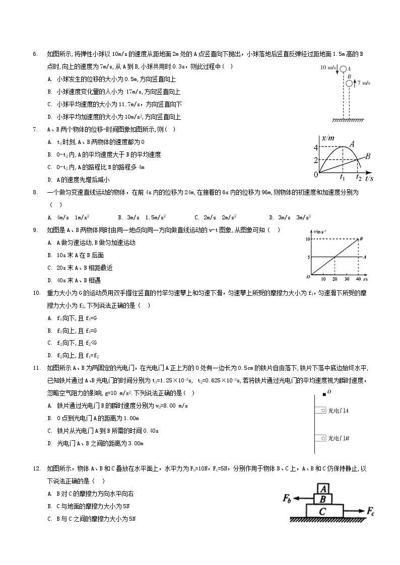 2020-2021学年福建省福州高级中学高一上学期期中考试物理试题第2页