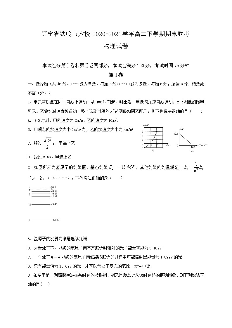 2020-2021学年辽宁省铁岭市六校高二下学期期末联考物理试题 Word版01