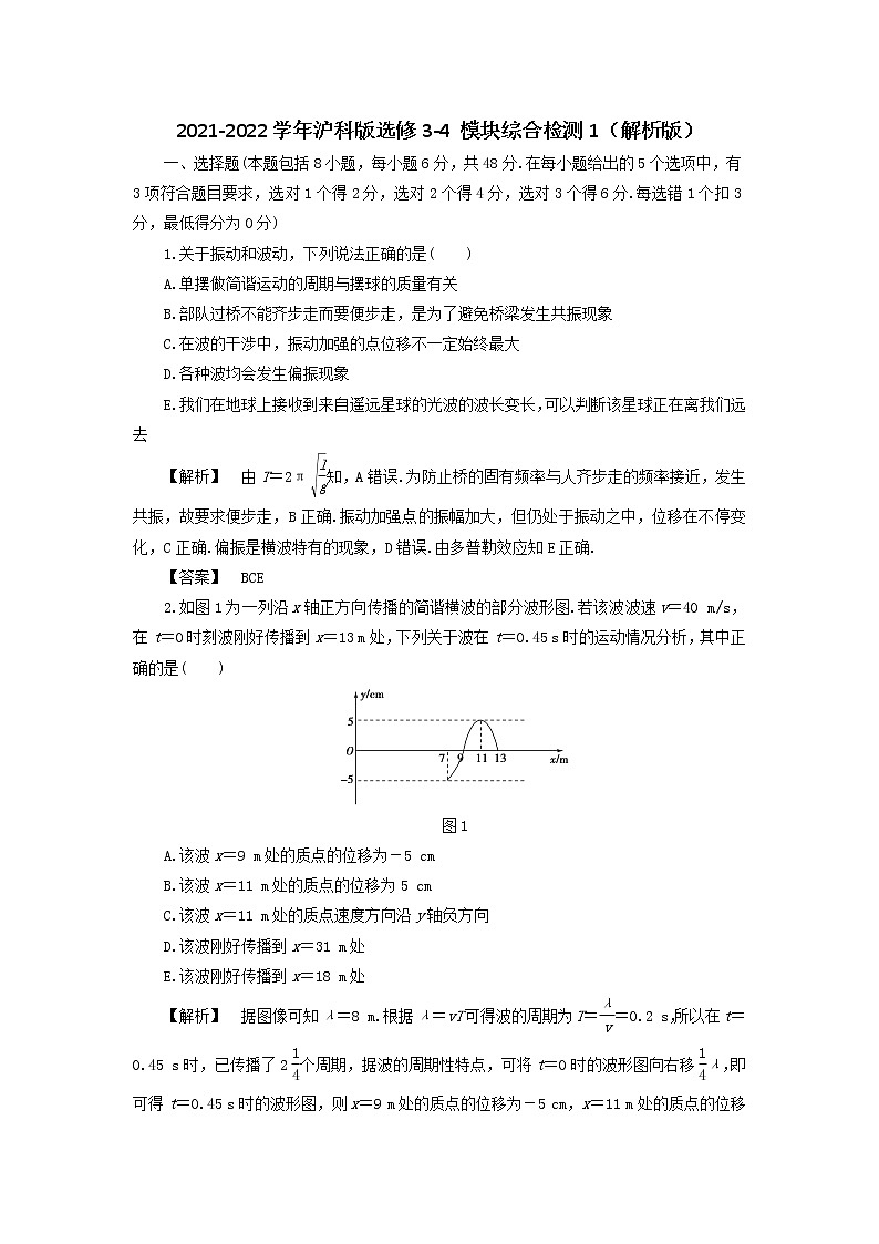 2021-2022学年沪科版选修3-4 模块综合检测1（解析版）第1页