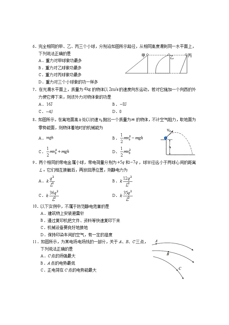 2020-2021学年湖南省岳阳临湘市高一下学期期末考试物理试题（学考）试题02