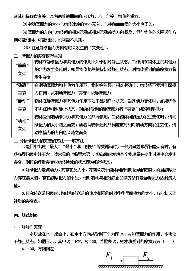 2022高考物理一轮复习学案 002摩擦力的突变问题 精讲精练02