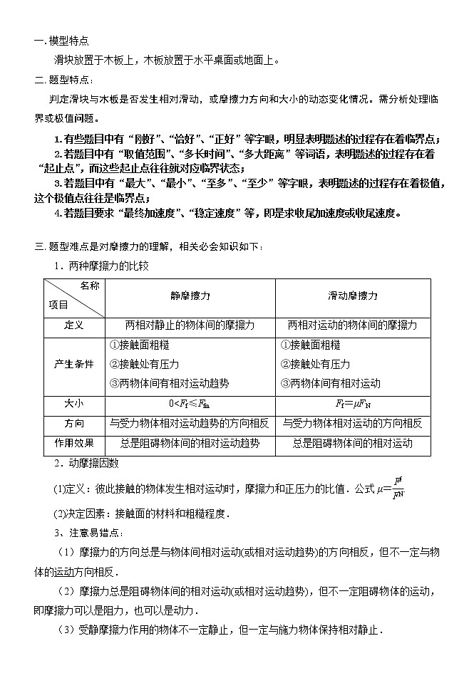 2022高考物理一轮复习学案 004水平叠加的滑块——木板模型之动态分析与临界问题 精讲精练01