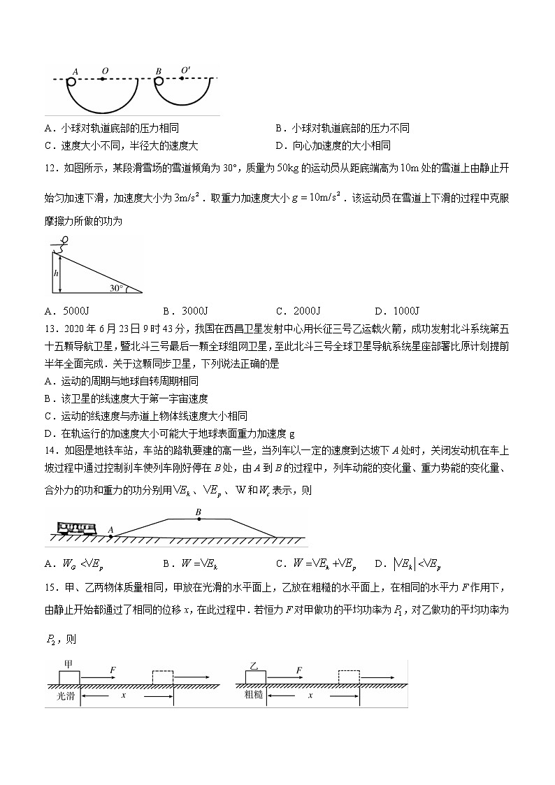 2020-2021学年青海省西宁市高一下学期期末调研测试物理试题03