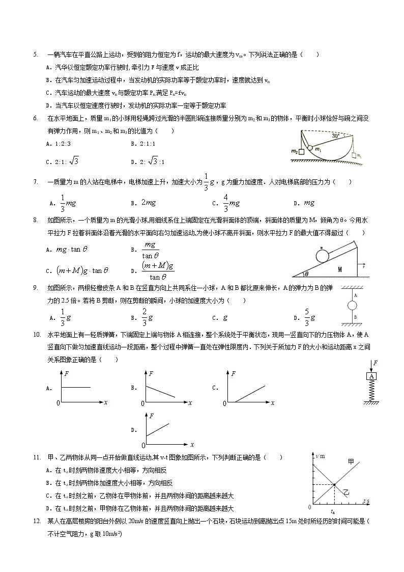 2020-2021学年福建省福州市第二中学高一上学期期末考试物理试题第2页