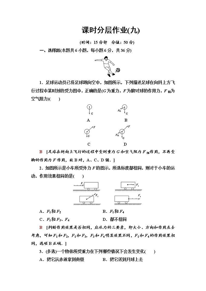课时分层作业9 重力　基本相互作用--2021年人教版（新课标）高中物理必修1配套练习01