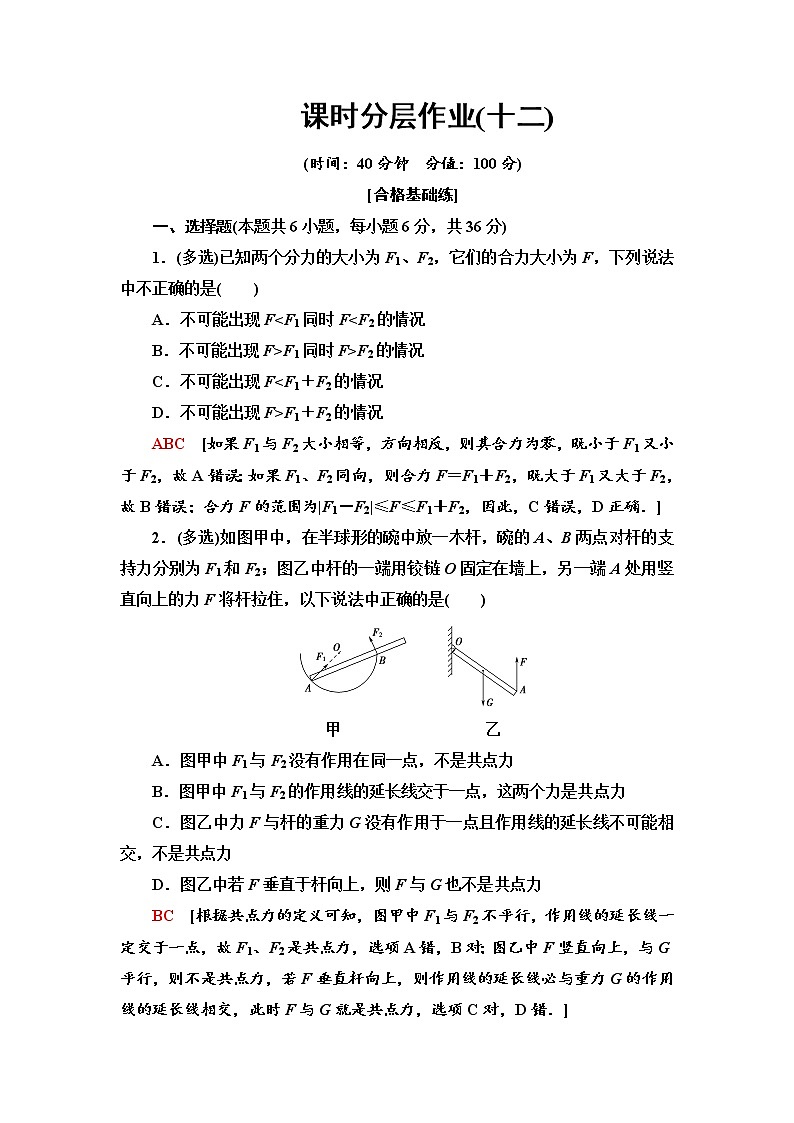 课时分层作业12 力的合成--2021年人教版（新课标）高中物理必修1配套练习01