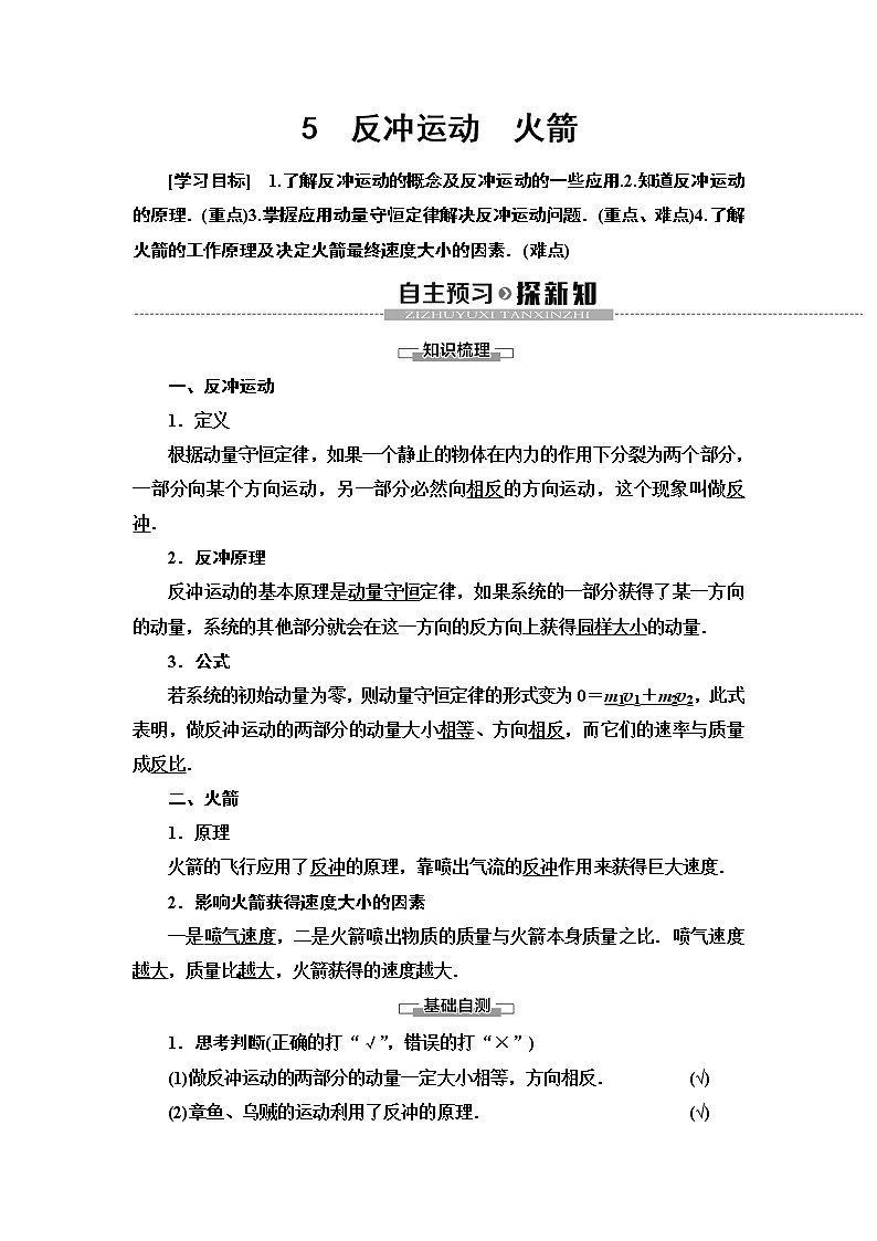 第16章 5　反冲运动　火箭--2021年人教版（新课标）高中物理选修3-5同步学案第1页