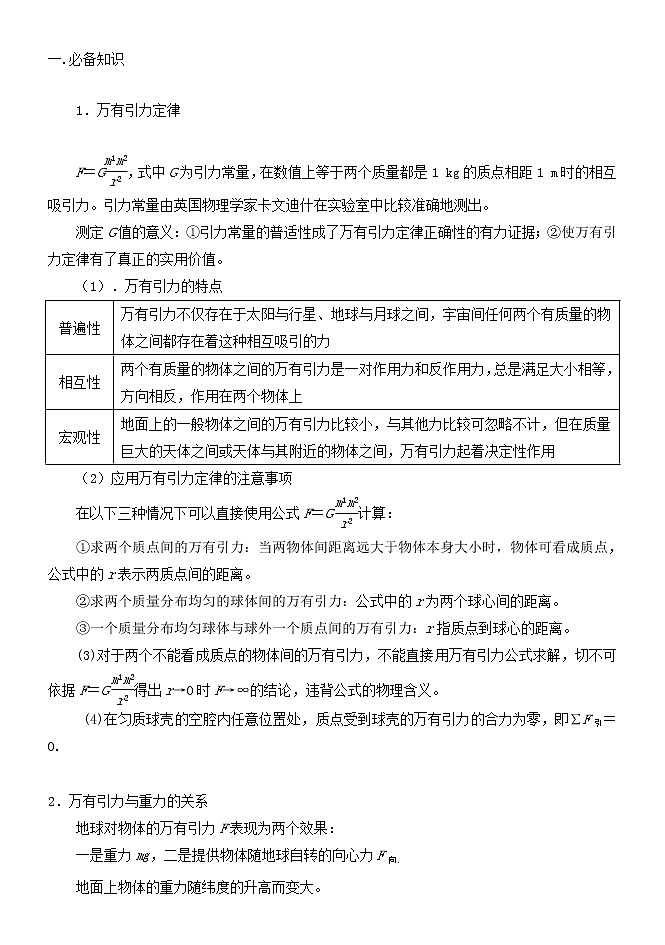 026应用万有引力定律估算天体质量和密度 精讲精练-2022届高三物理一轮复习疑难突破微专题学案第1页