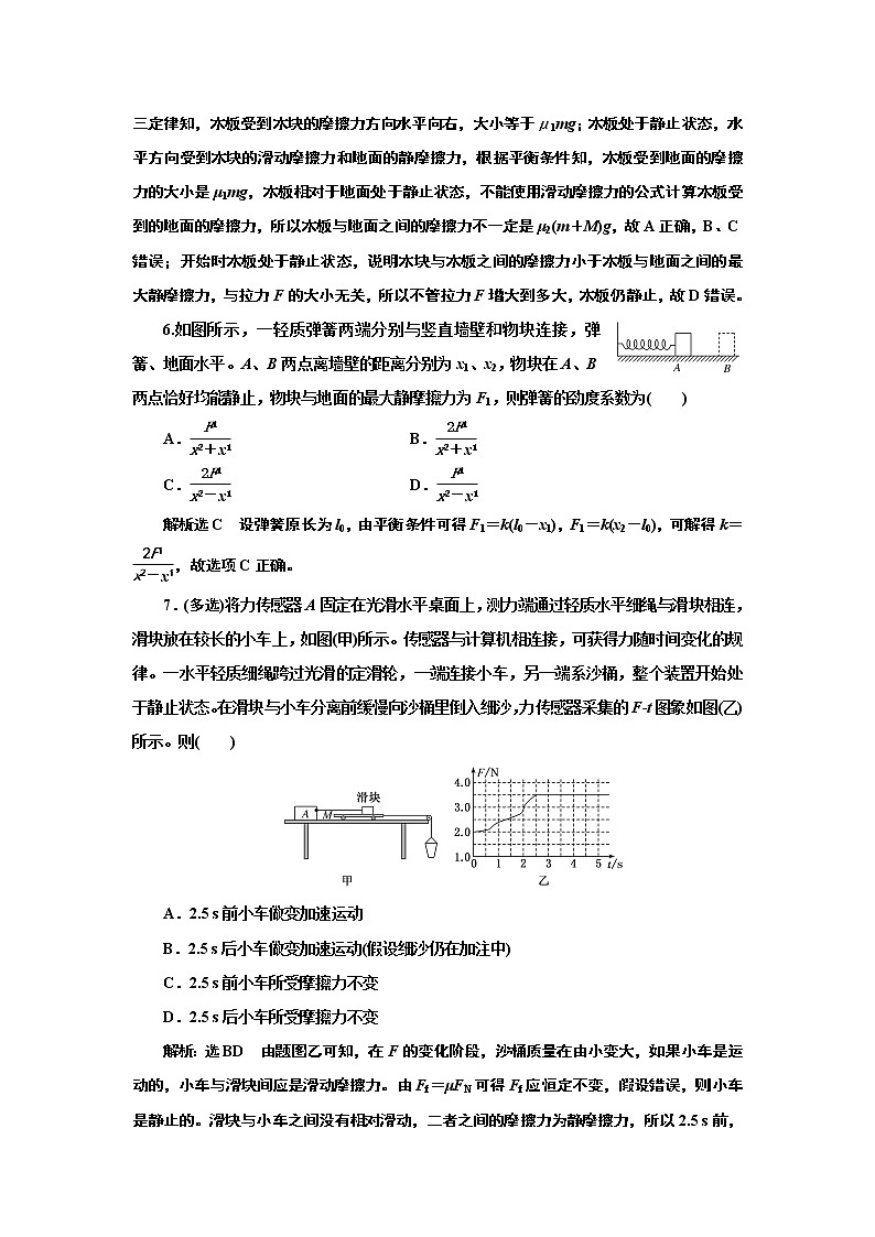 2022高考物理一轮复习课时专练   课时跟踪检测(四)　重力　弹力　摩擦力第3页