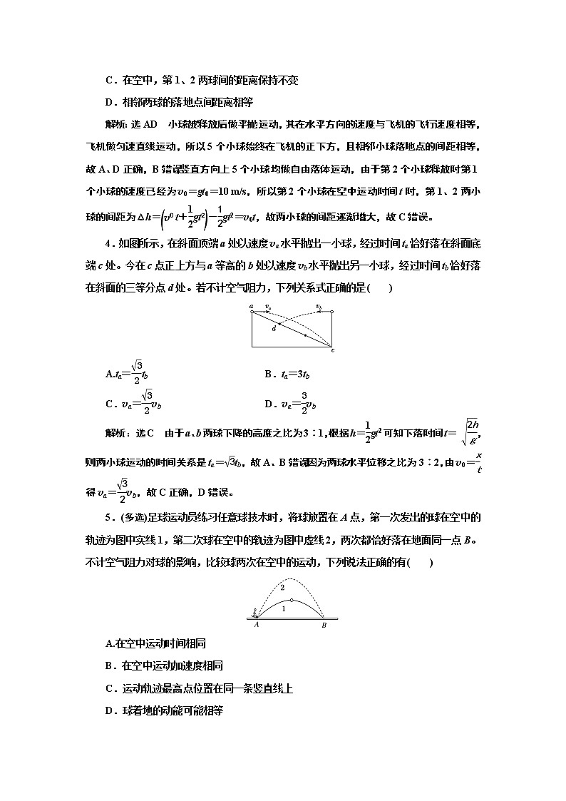 2022高考物理一轮复习课时专练   课时跟踪检测(十一)　抛体运动02