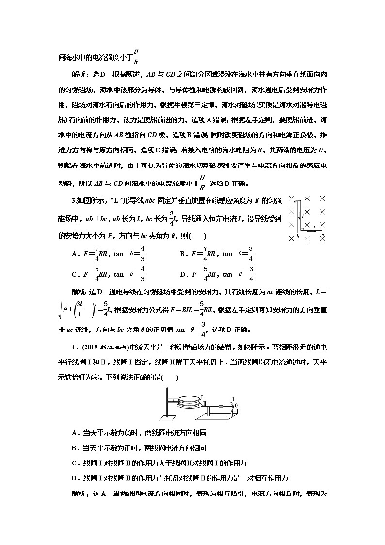2022高考物理一轮复习课时专练   课时跟踪检测(二十八)　磁场的描述　磁场对电流的作用02