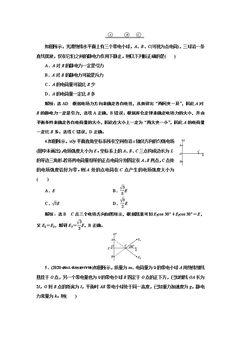 2022高考物理一轮复习课时专练   课时跟踪检测(二十二)　电场力的性质02