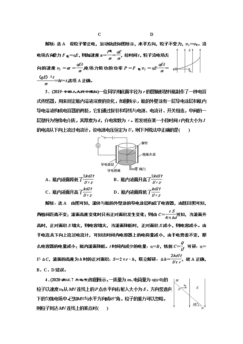 2022高考物理一轮复习课时专练   课时跟踪检测(二十四)　电容器　带电粒子在电场中的运动02