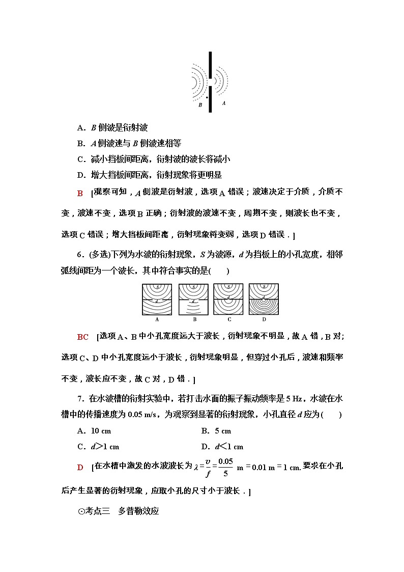 鲁科版（2019） 高中物理 选择性必修第一册 课时分层作业10《波的干涉和衍射 多普勒效应及其应用》word版含解析 练习03