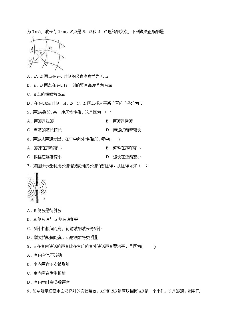 人教版（2019）高中物理选择性必修第一册第三章第三节 波的反射、折射和衍射（培优）练习（含答案）第2页