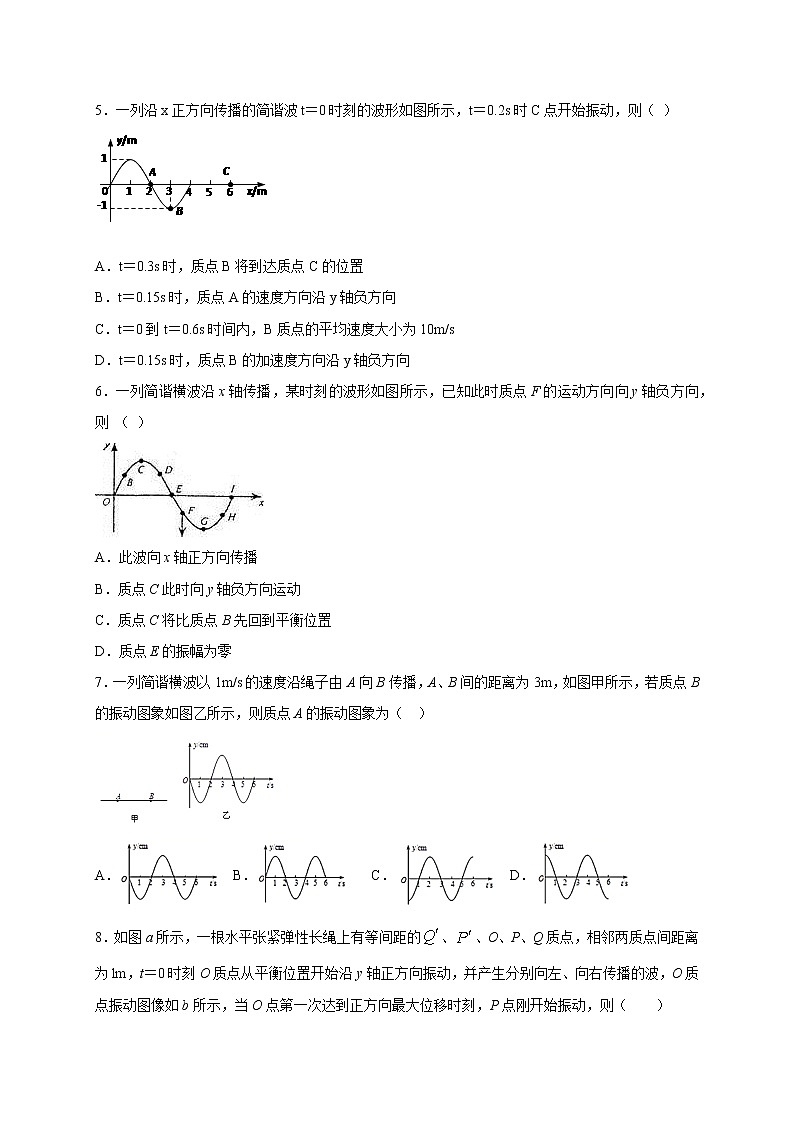 人教版（2019）高中物理选择性必修第一册第三章第一节 波的形成 （培优）练习（含答案）第2页