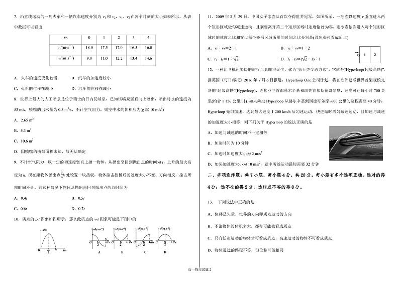 2018-2019学年山东省济南市历城第二中学高一上学期学情监测物理试题 PDF版02