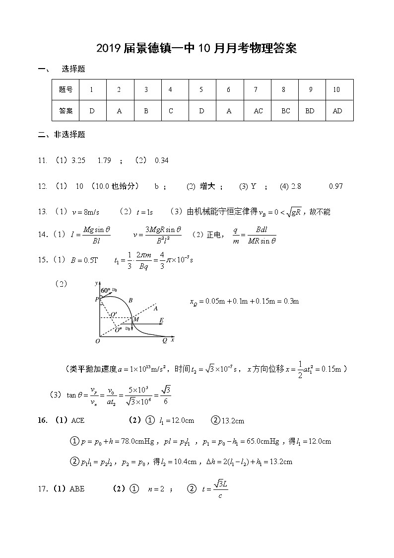2019届江西省景德镇一中高三10月月考物理试题 PDF版01