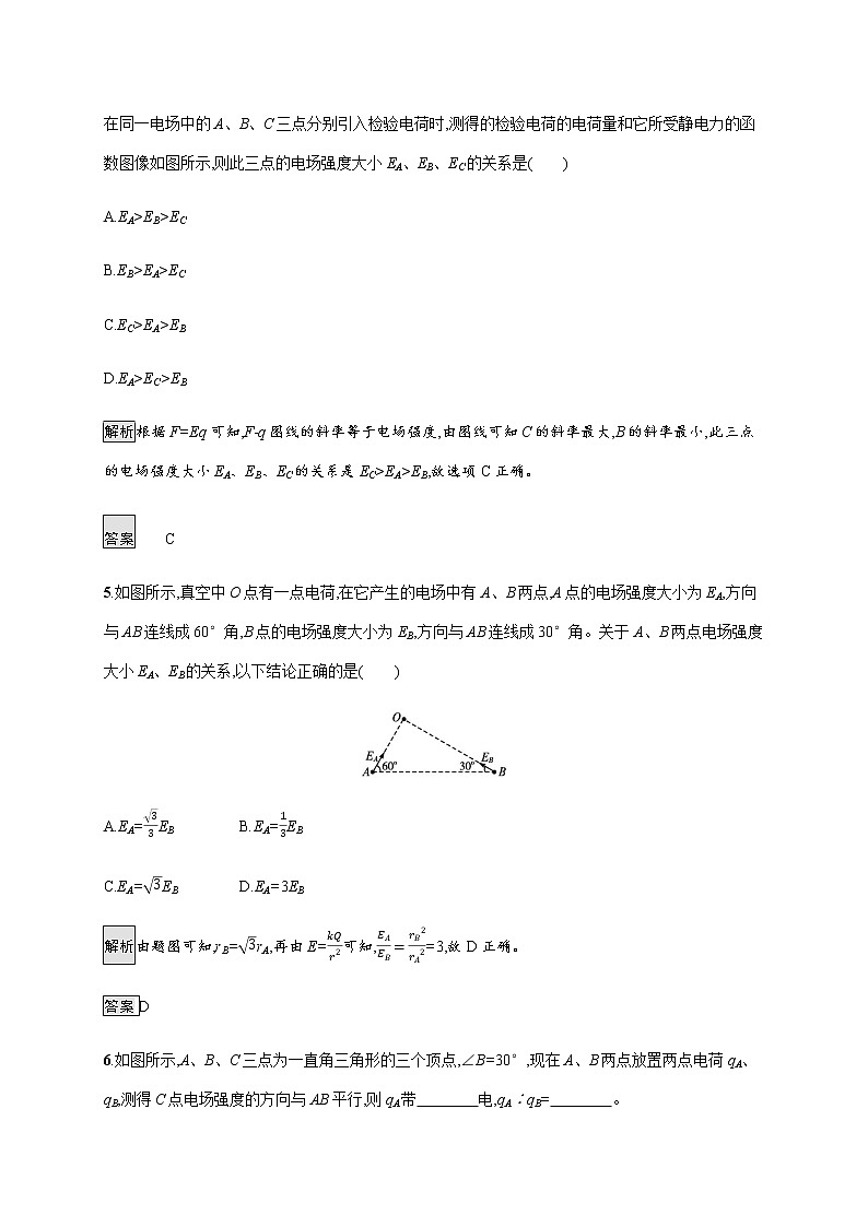 第九章　3.电场　电场强度  第一课时　电场　电场强度—【新教材】人教版（2019）高中物理必修第三册课件+同步检测03