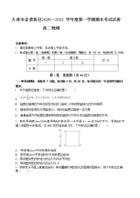 2020-2021学年辽宁省大连市金普新区高二上学期期末检测考试物理试题 word版