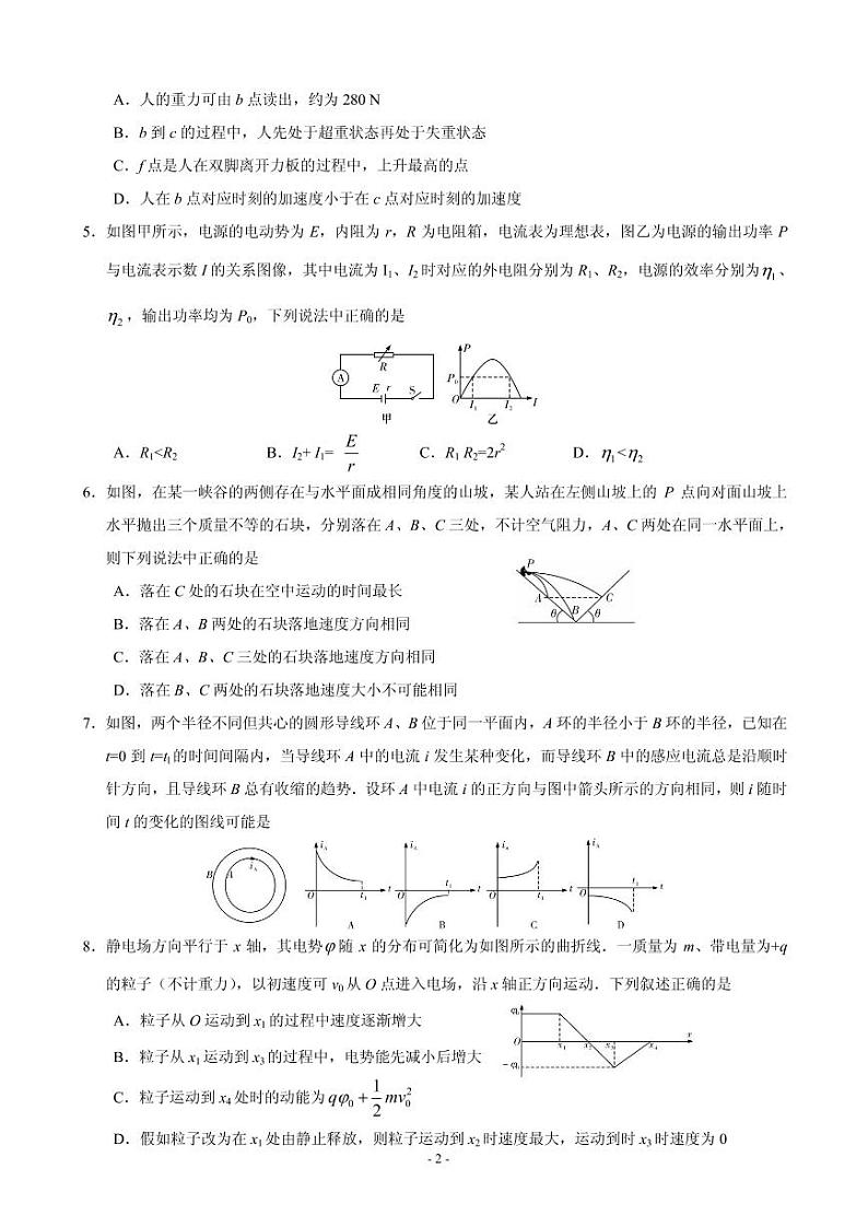 2021届湖南师大附中高三上学期第四次月考物理试卷 PDF版第2页