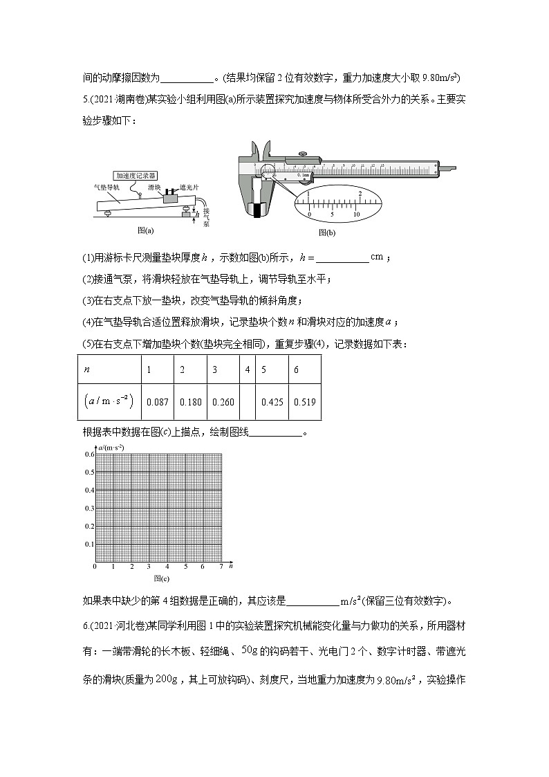 2021年高考物理真题及模拟题分类汇编专题18 力学、光学、热学实验（学生版+教师版）03