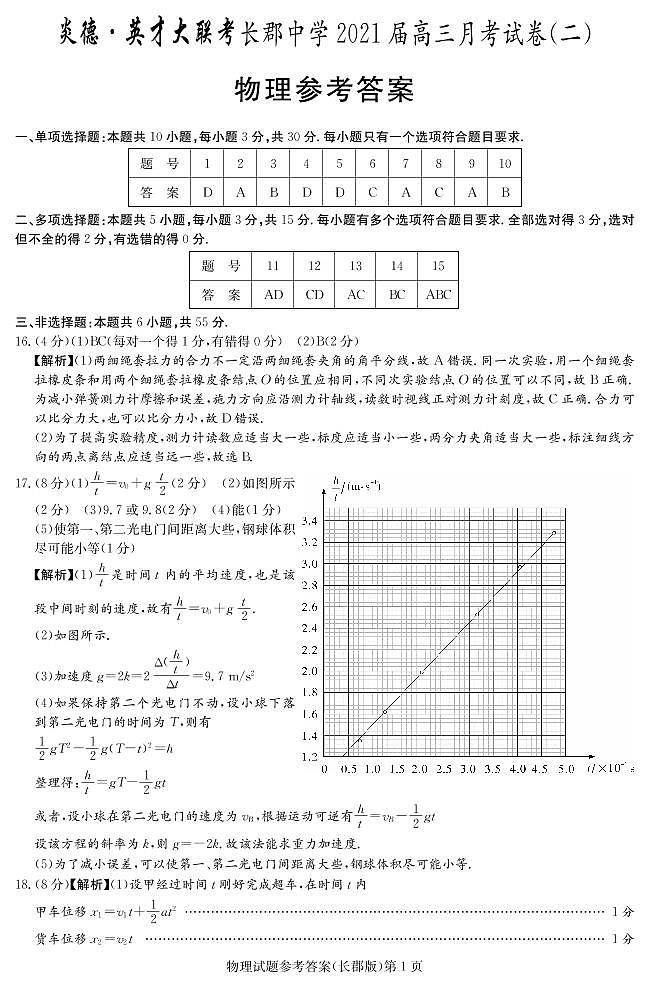 2021届湖南省长郡中学高三2次月考 物理 PDF版练习题01