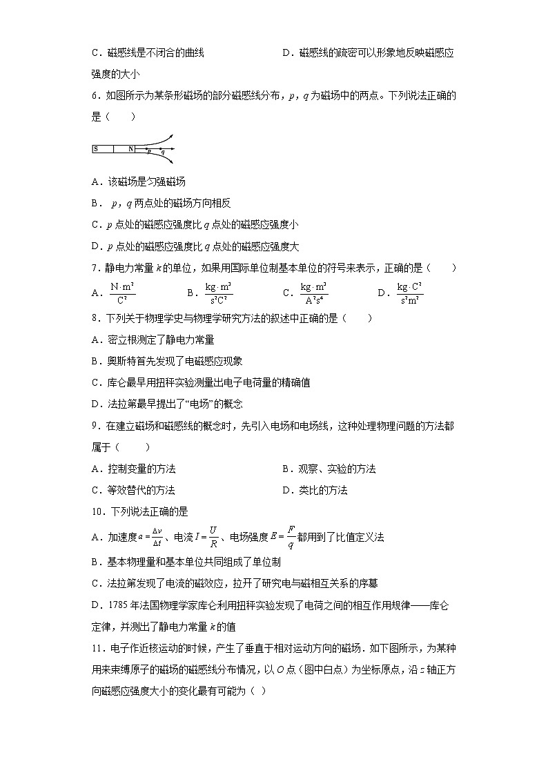 2021-2022学年度高二物理第十三章电磁感应与电磁波初步第一节磁场磁感线（五）必修第三册（人教版2019）练习题第2页