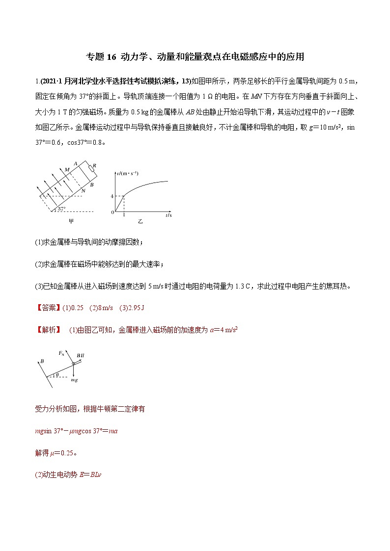 专题16 动力学、动量和能量观点在电磁感应中的应用（解析版）01